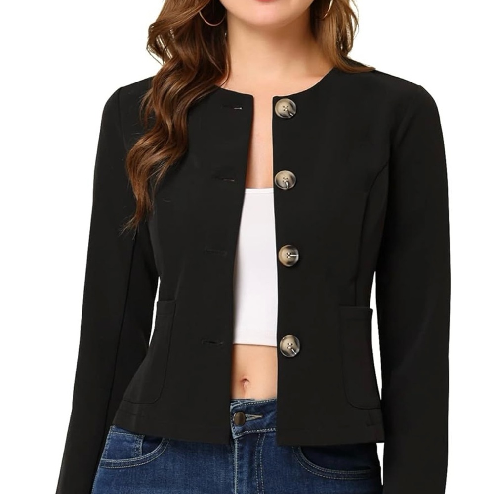 Allegra K Black Button-Up Blazer